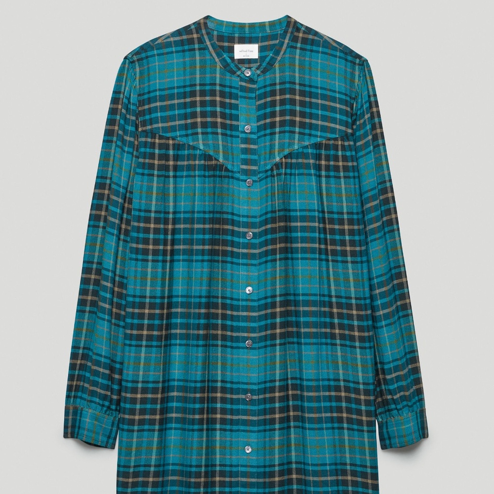 Aritzia Wilfred Free Teal Plaid Mini Dress